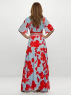 Corinne - V Neck Short Sleeve Floral Maxi Dress