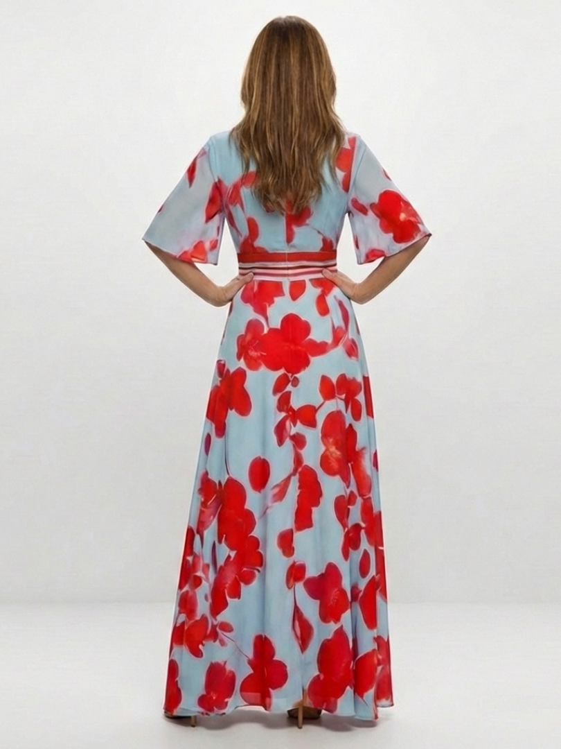 Corinne - V Neck Short Sleeve Floral Maxi Dress