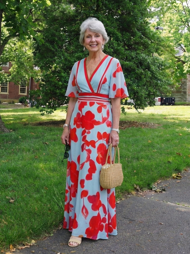 Corinne - V Neck Short Sleeve Floral Maxi Dress