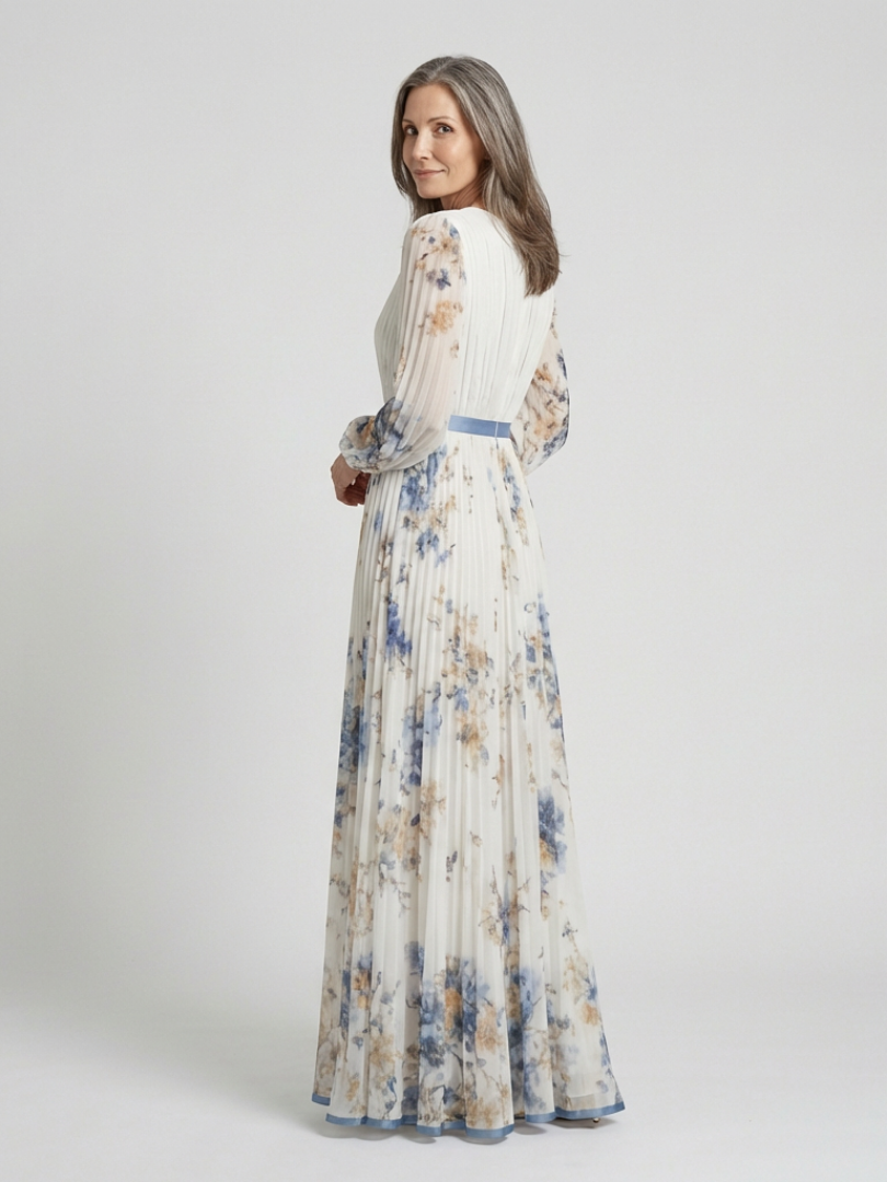 Lavinia - Long Sleeve V Neck Floral Maxi Dress