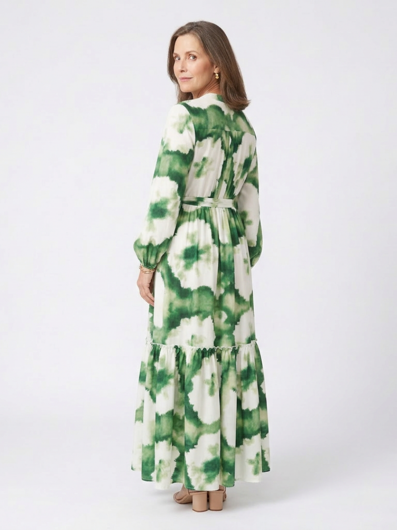 Sabine - Long Sleeve Tie Waist Tiered Maxi Dress