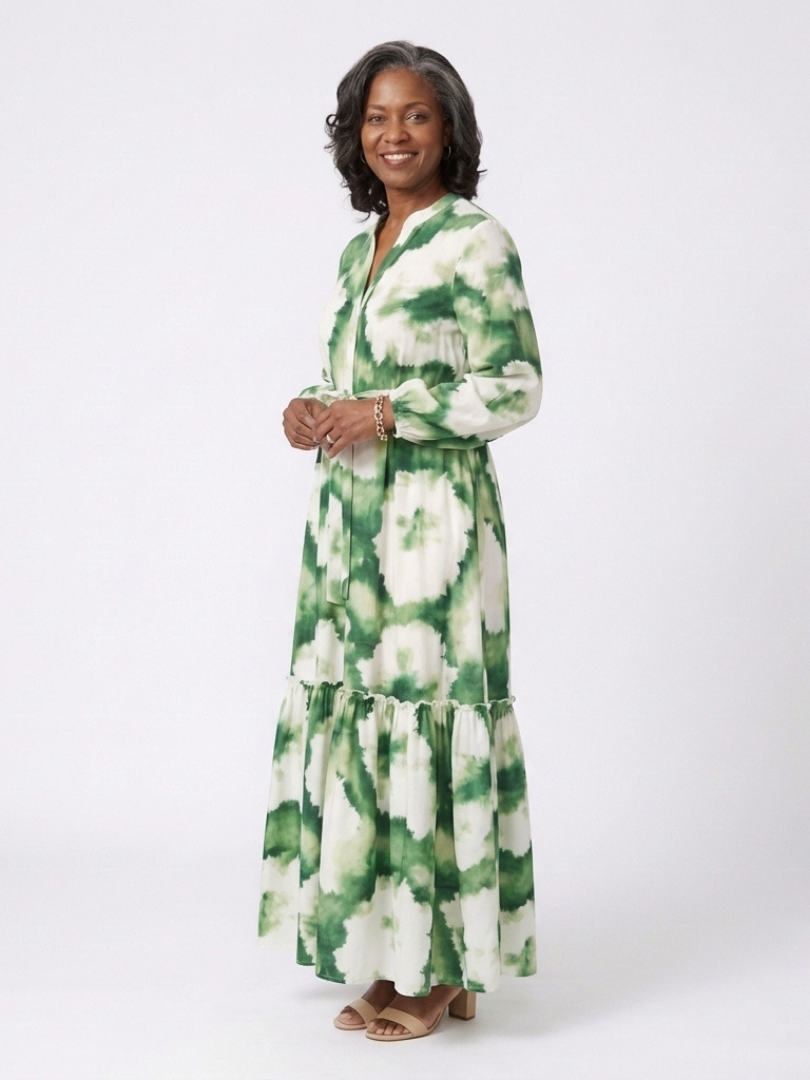 Sabine - Long Sleeve Tie Waist Tiered Maxi Dress