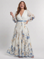 Lavinia - Long Sleeve V Neck Floral Maxi Dress