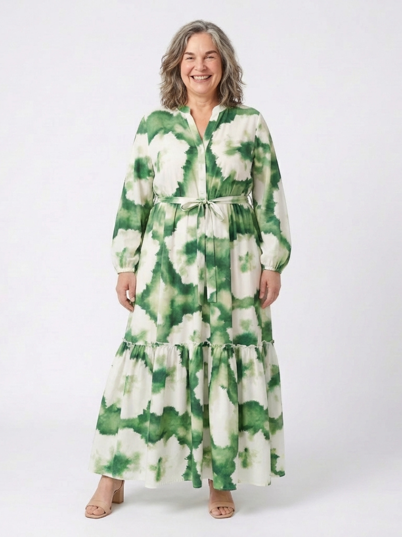 Sabine - Long Sleeve Tie Waist Tiered Maxi Dress