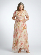 Elara - V Neck Short Sleeve Floral Maxi Dress