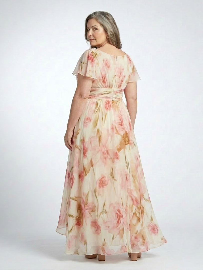 Elara - V Neck Short Sleeve Floral Maxi Dress