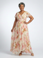 Elara - V Neck Short Sleeve Floral Maxi Dress