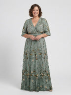 Evadne - Floral V Neck Short Sleeve Maxi Dress