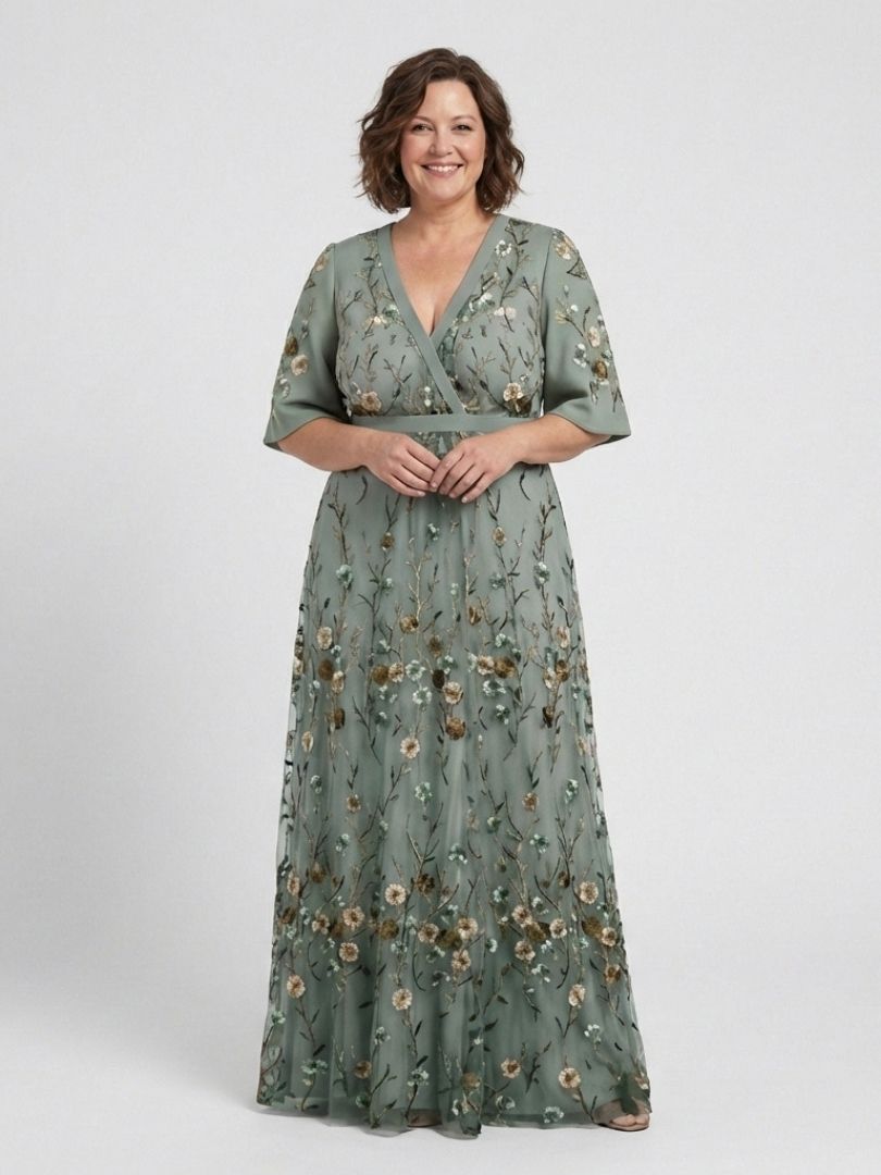 Evadne - Floral V Neck Short Sleeve Maxi Dress