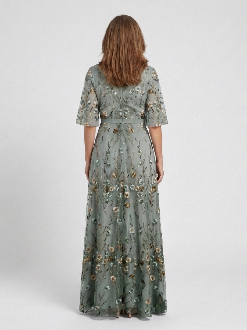 Evadne - Floral V Neck Short Sleeve Maxi Dress