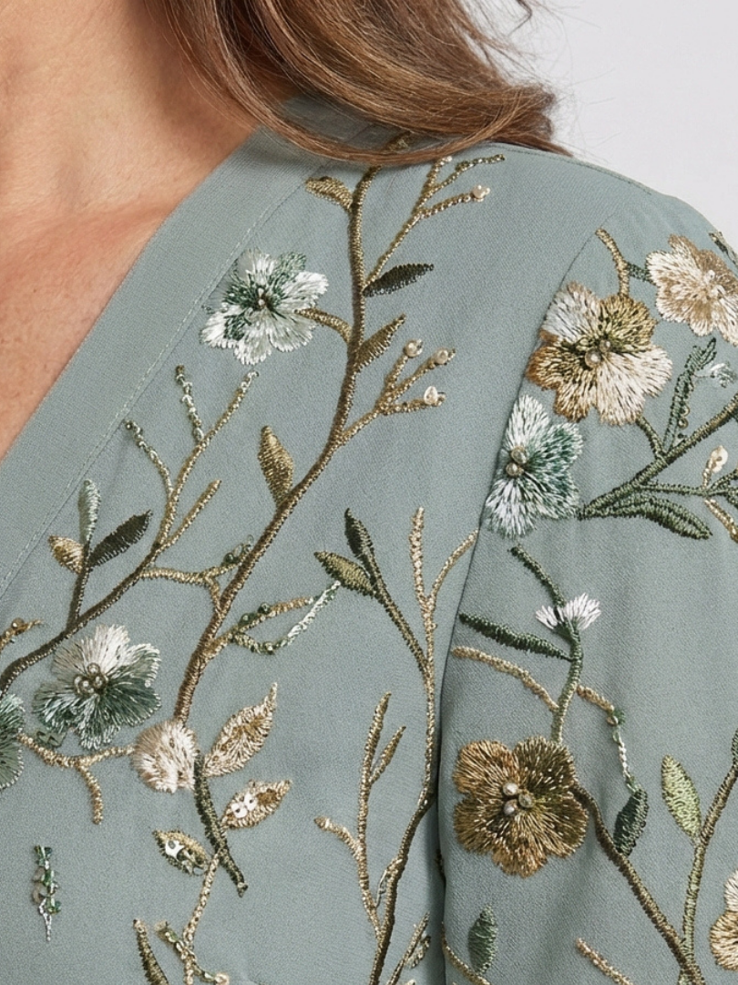 Evadne - Floral V Neck Short Sleeve Maxi Dress