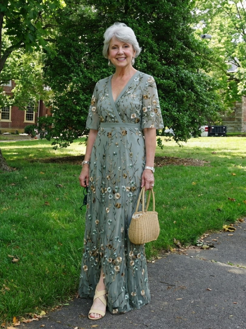 Evadne - Floral V Neck Short Sleeve Maxi Dress