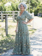 Evadne - Floral V Neck Short Sleeve Maxi Dress