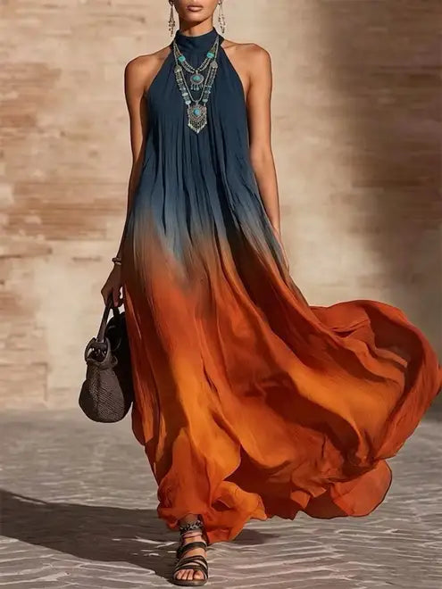 Paula | Long Halter/V-Neck Ombré Dress