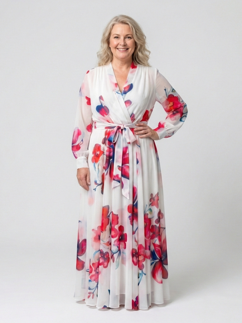 Lillian - Floral Long Sleeve Wrap Maxi Dress