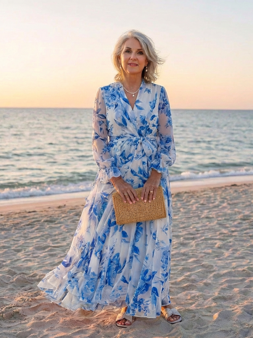 Lillian - Floral Long Sleeve Wrap Maxi Dress